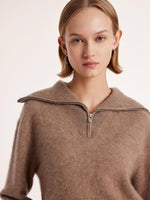 Pure Cashmere Zippered Lapel Women Sweater GOELIA