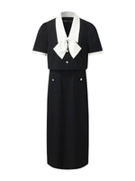 Faux Two-Piece Women Midi Dress With Detachable Bowknot GOELIA