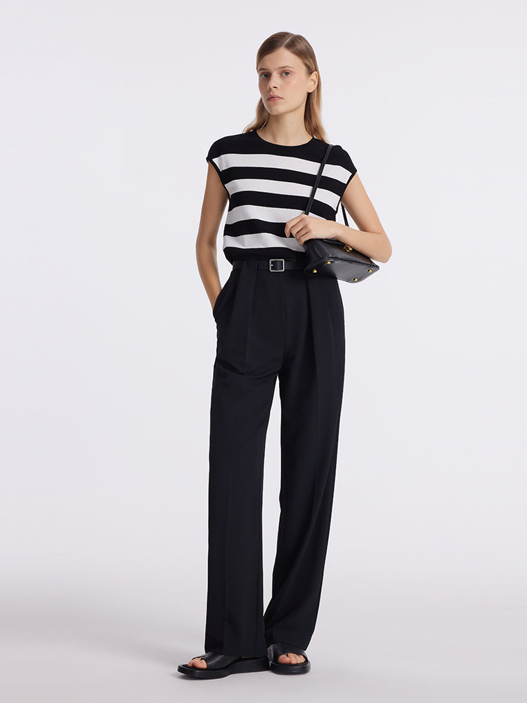 Straight Pleated Women Pants With Belt GOELIA