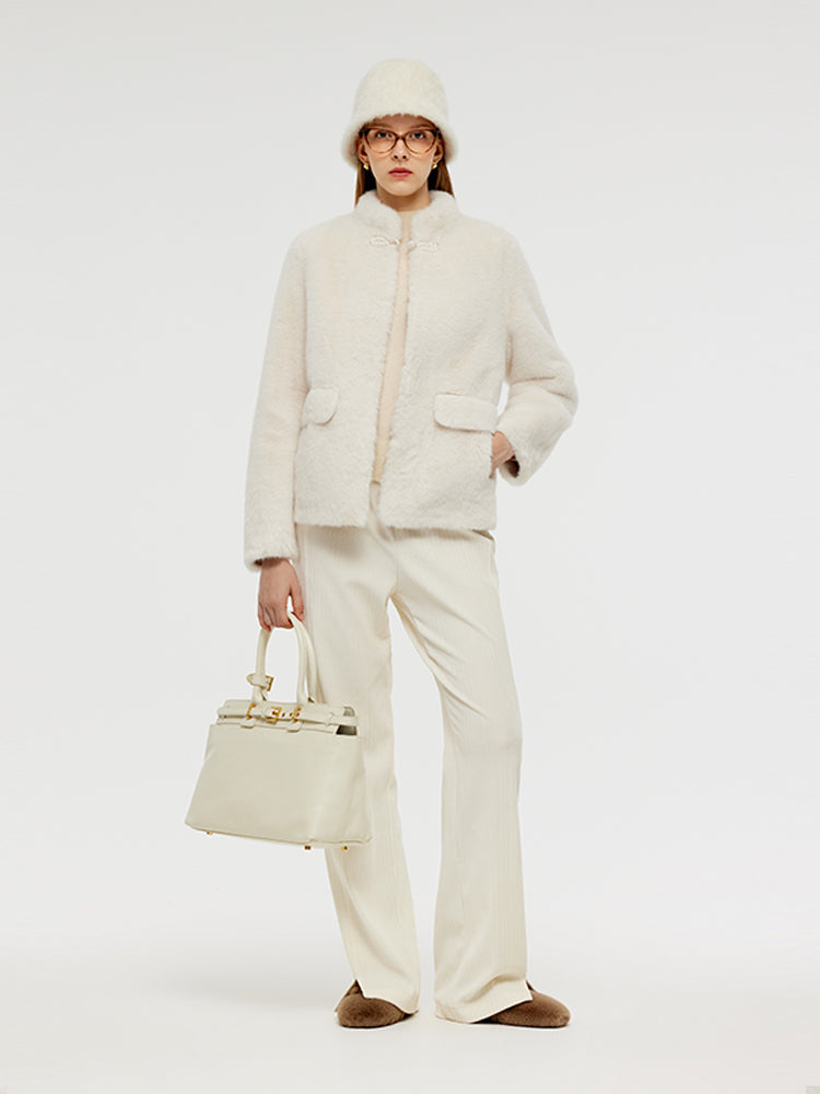 European Flower-Textured Short Coat Womens