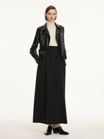Merino Wool Drawstring Waist Women Pinafore Maxi Dress GOELIA