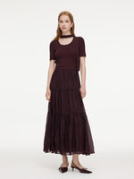 Lyocell Blend Patchwork Women Maxi Dress With Ribbon GOELIA