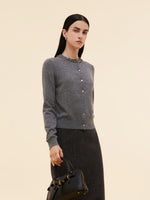 100% Wool Beaded Round Neck Women Cardigan GOELIA