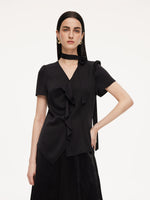 [Preview] 22MM Mulberry Silk Asymmetrical Hem Women Blouse With Ribbon GOELIA