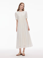 Tencel Blend Pleated Women Loose A-Line Maxi Dress GOELIA
