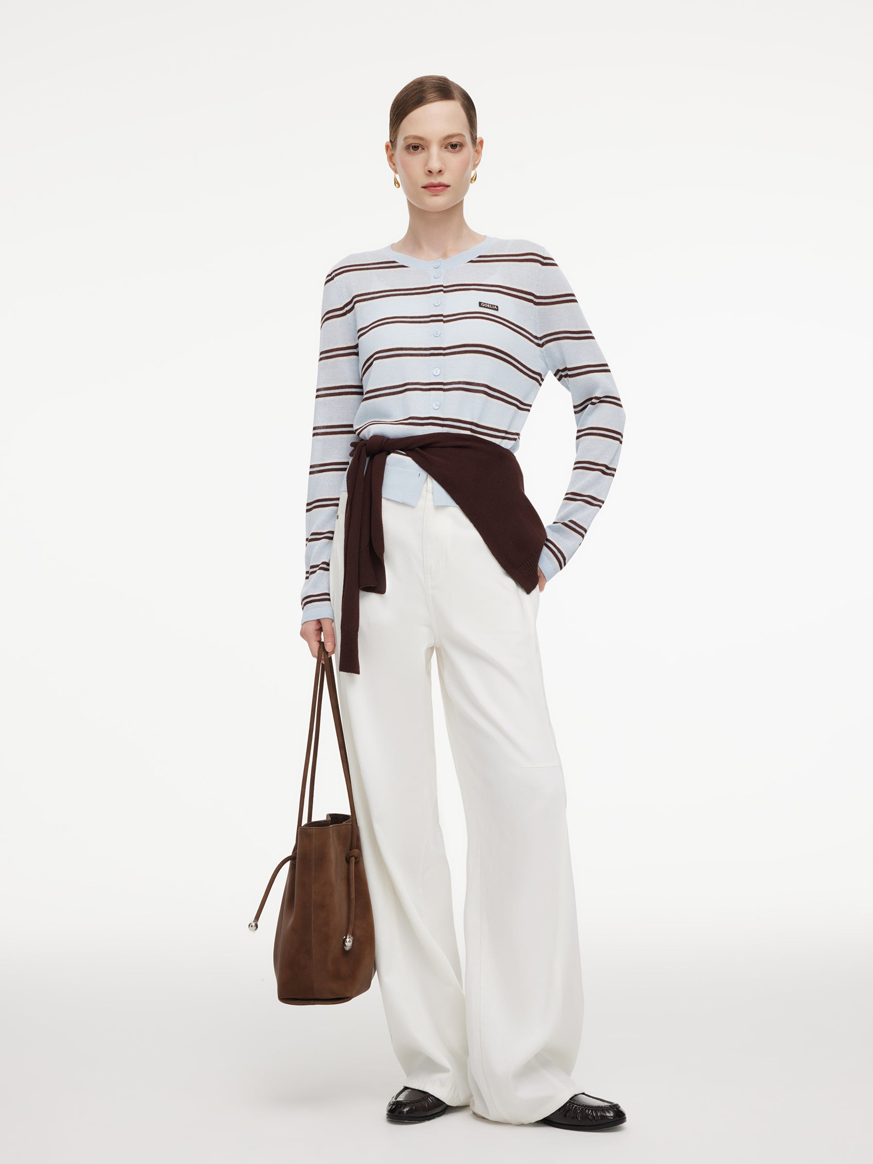 Navy Combo Stripe Women Cardigan GOELIA