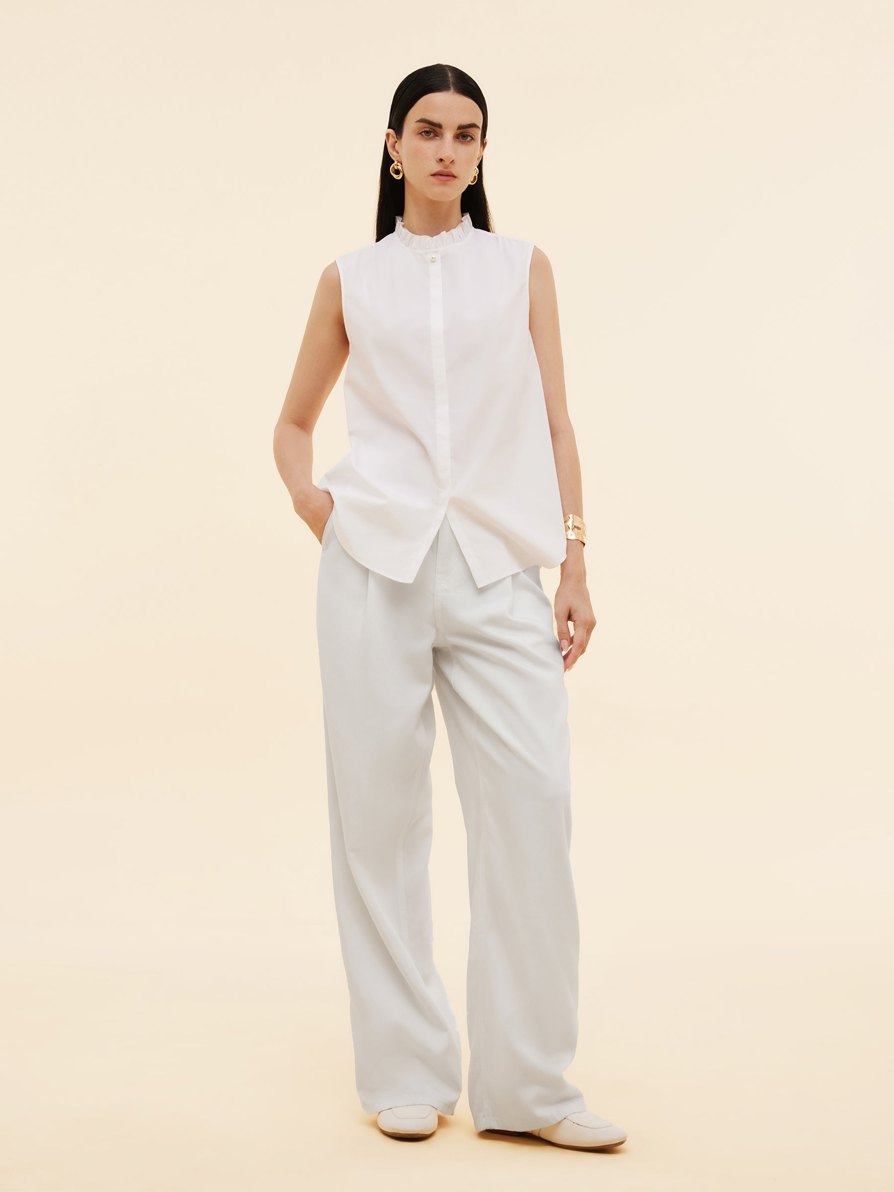 Ruffle Collar Women Sleeveless Shirt GOELIA