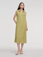 100% Linen Sleeveless Women Maxi Shirt Dress With Belt GOELIA