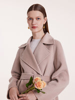 Pink Pure Cashmere Straight Lapel Women Coat GOELIA