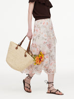 10MM Mulberry Silk Floral Print Women Tiered Skirt GOELIA