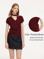 Lyocell Blend V-Neck Women Cardigan With Ribbon GOELIA