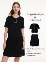 Tencel Blend Cardigan And Skirt Two-Piece Set With Detachable Bowknot GOELIA