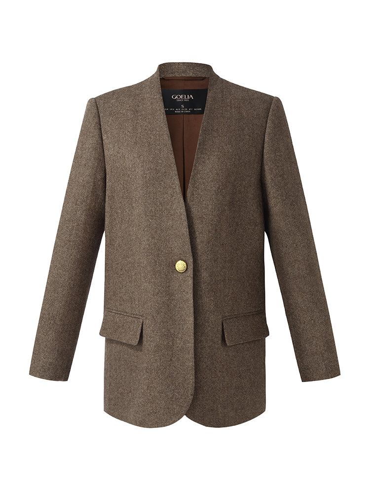 Worsted Wool One Button Women Blazer main image 0