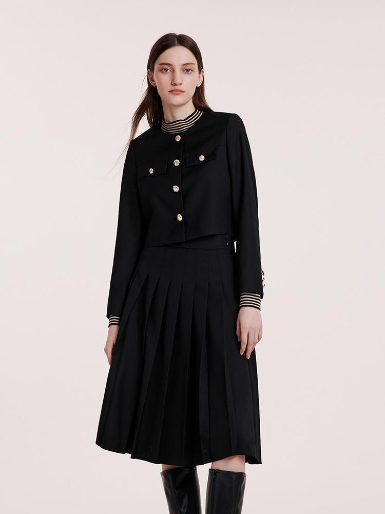 Black College Style Short Jacket And Skirt Set GOELIA