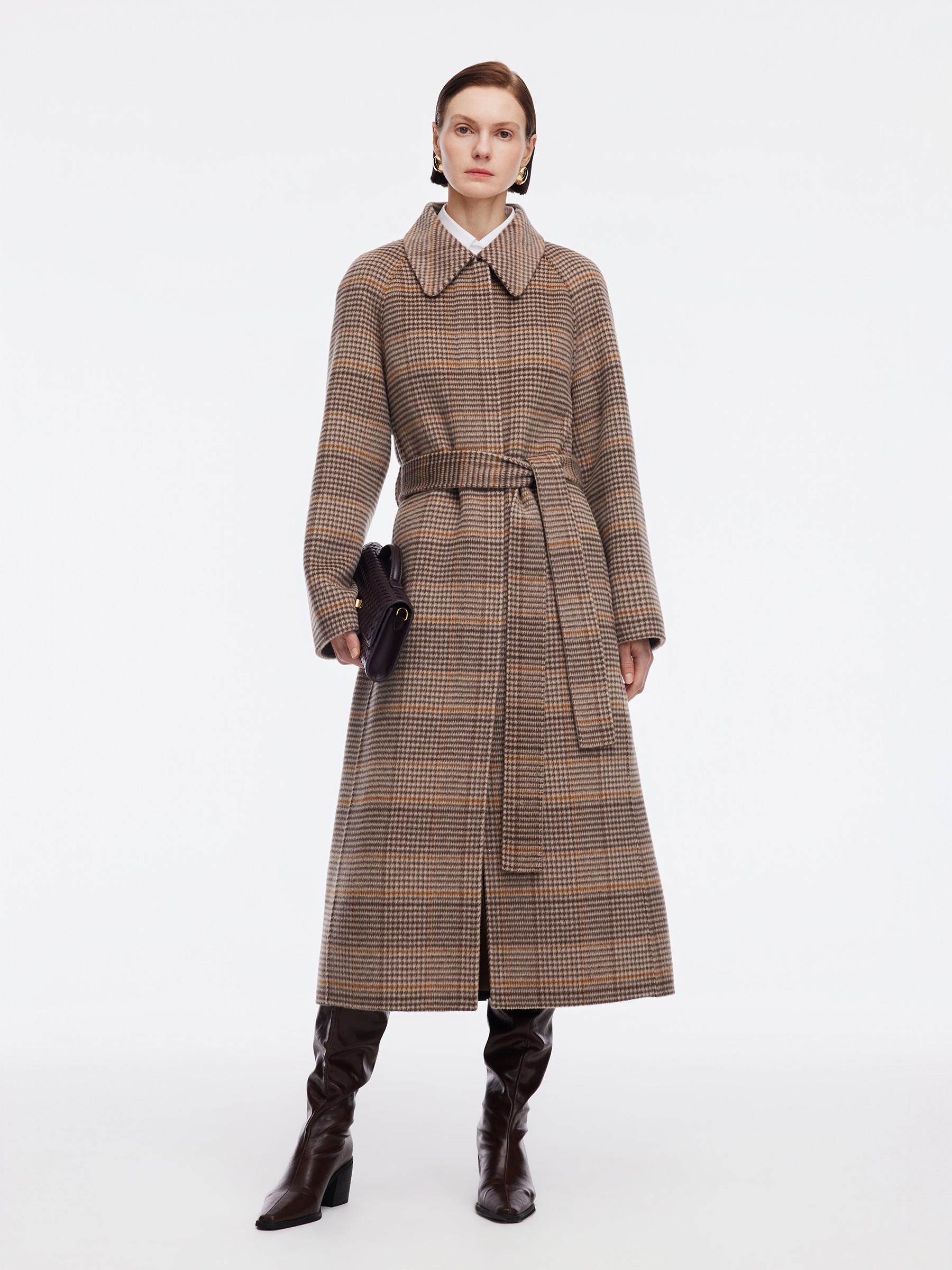 [Preview] Cashmere Wool Blend Plaid Double-Faced Women Wrap Overcoat GOELIA