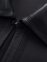 PU Leather Embroidered Trim Women Cropped Jacket GOELIA