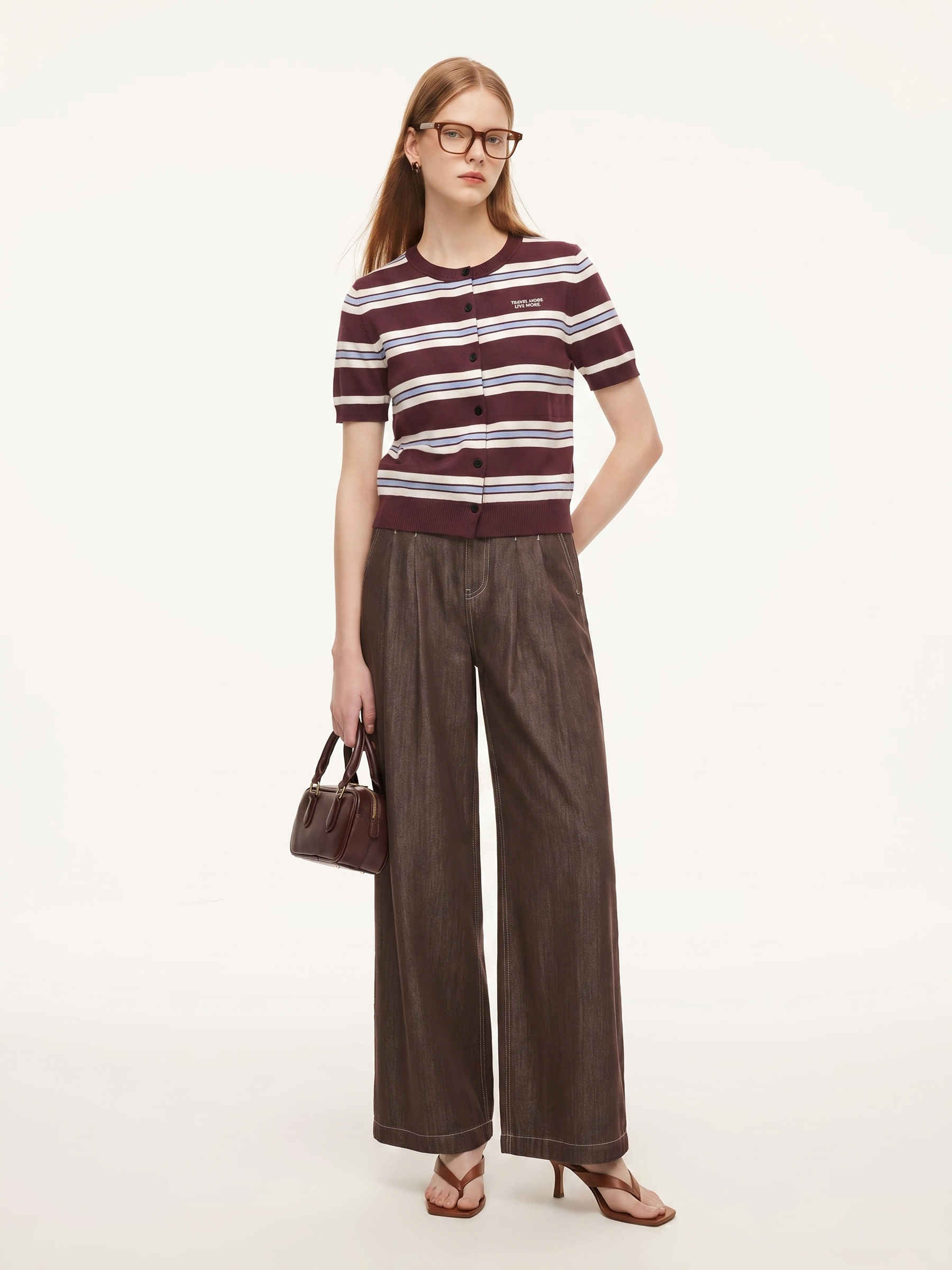 Tencel Blend Multicolored Stripe Letter Embroidered Women Cardigan GOELIA