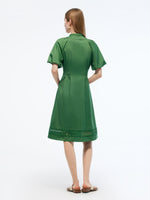 Gathered Waist Puff Sleeve Women Midi Dress GOELIA