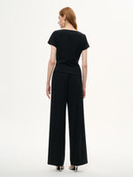 Boat Neck Side Ruched Top And Pants Two-Piece Set With Floral Print Scarf GOELIA