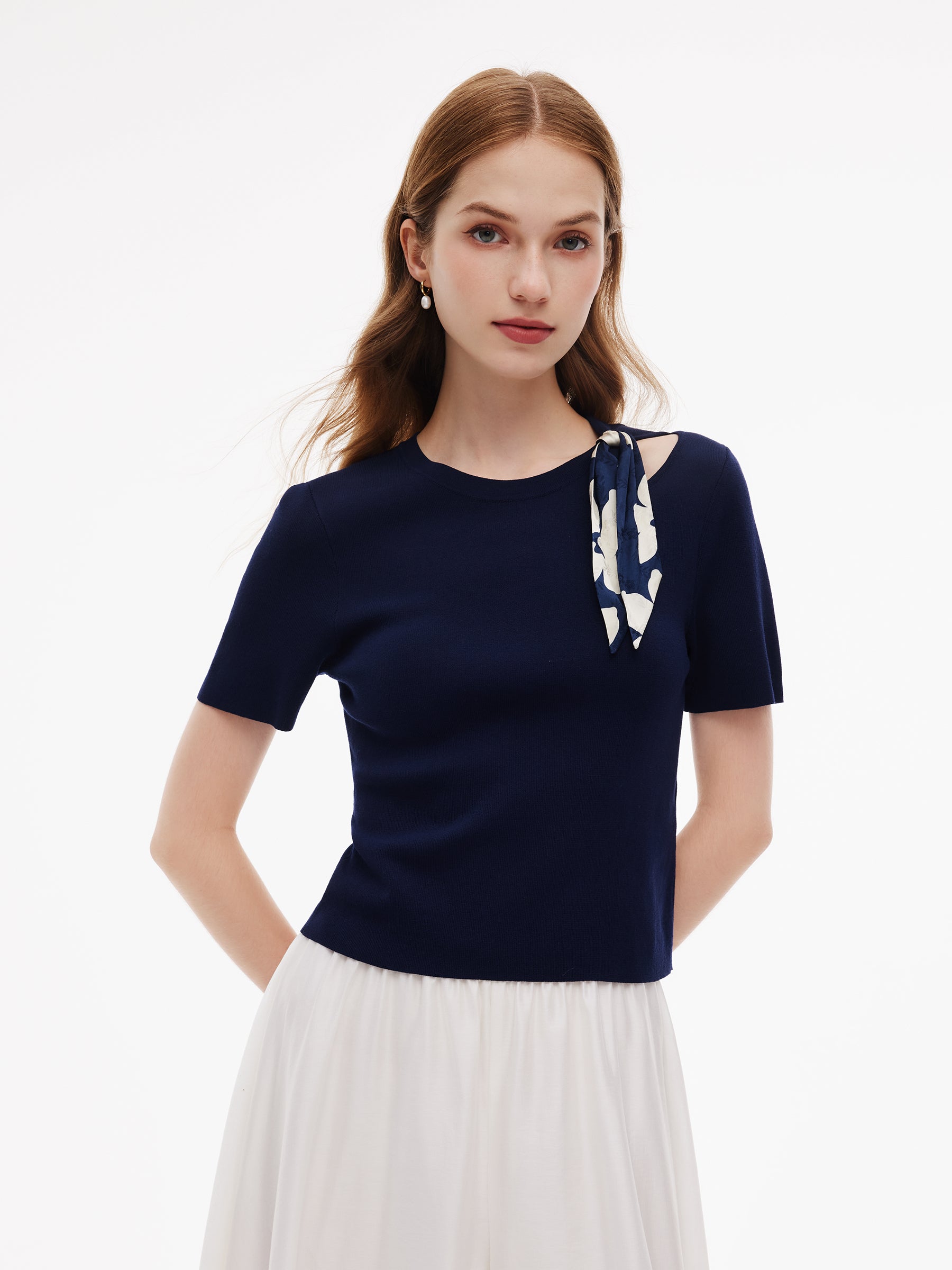 Tencel Blend Cut Out Women Knit Top GOELIA