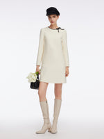 100% Wool Contrast Trim Neck A-Line Women Mini Dress GOELIA