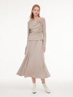 Asymmetric Bow Ruched Knit Top And Skirt Two-Piece Set GOELIA
