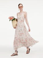 10MM Mulberry Silk Floral Print Women Strap Maxi Dress GOELIA