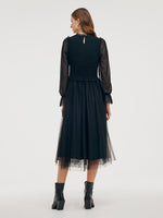 Ruffle Collar Tulle Women Midi Dress GOELIA