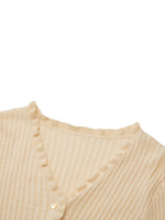 Cotton Mulberry Silk Blend Ruffle Trim Women Cardigan GOELIA