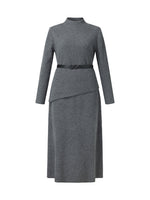 Wool Blend Mock Neck Sweater And A-Line Skirt Two-Piece Set With Belt GOELIA