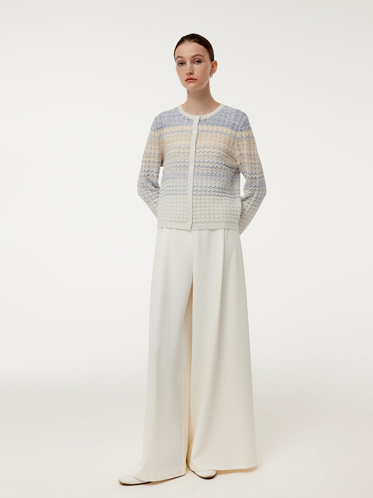 Cotton Blue And White Gradient Stripe Women Cardigan GOELIA