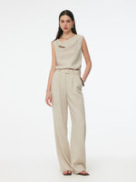 100% Linen Women Straight Leg Pants With Belt GOELIA
