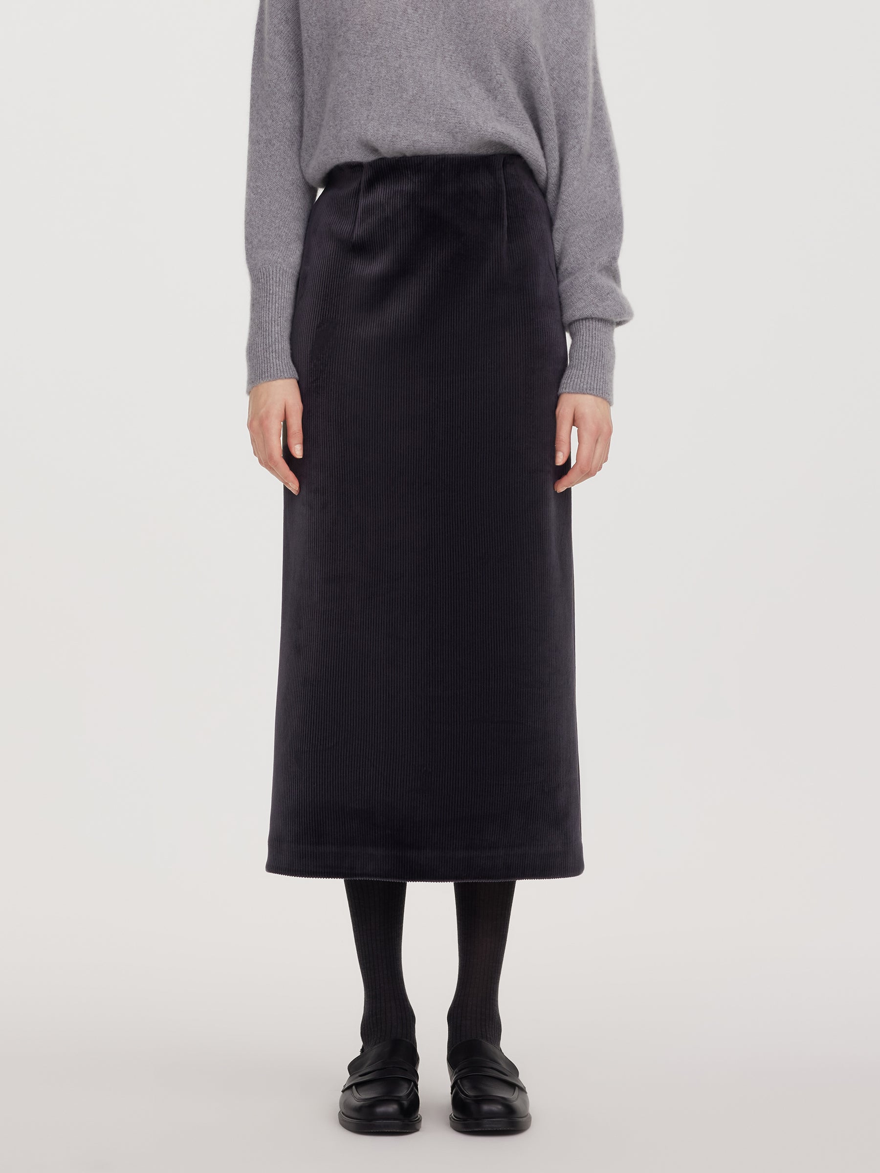 Velvet Ribbed Knit Women Column Skirt GOELIA