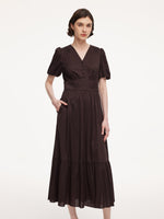 Cotton Blend V-Neck Women A-Line Tiered Maxi Dress GOELIA