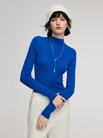 100% Wool Seamless Mock Neck Women Knit Top GOELIA