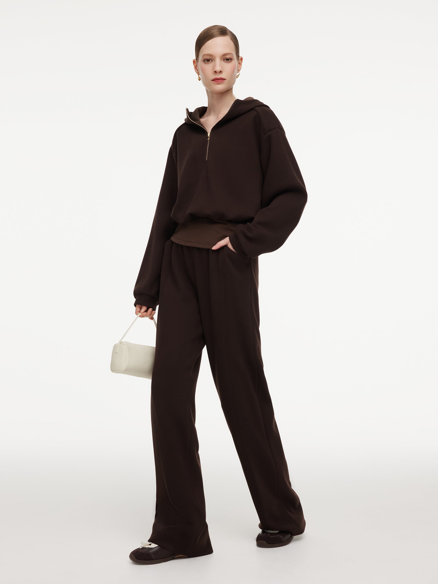 Half-Zip Hoodie And Pants Knit Two-Piece Set GOELIA