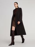 Cashmere Wool Blend Gathered Waist Women Overcoat GOELIA
