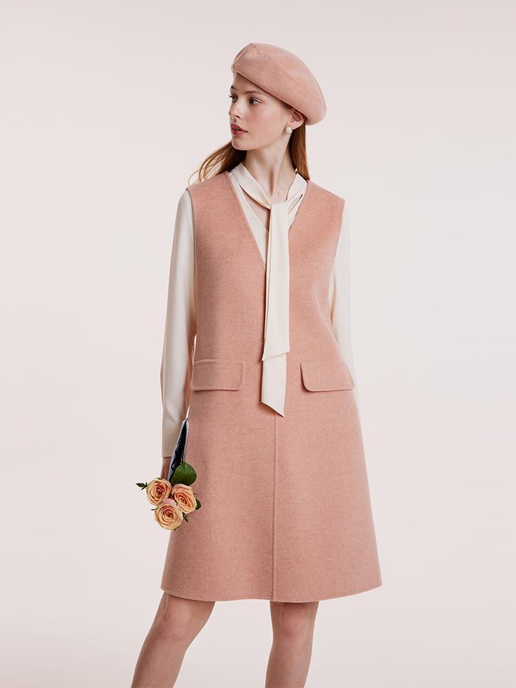 Pure Double-Faced Wool Vest Dress And Shirt Two-Piece Set With Beret GOELIA