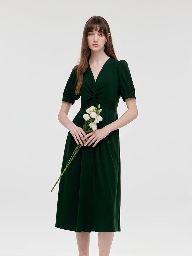 Acetate Twist Waist Women Midi Dress GOELIA