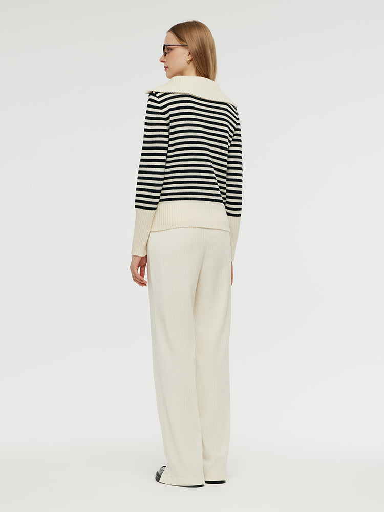 Oversized Collar HalfZip Women Knit Top GOELIA