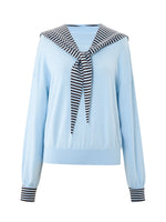 Tencel Wool Blend Women Knit Top With Detachable Stripe Hood GOELIA