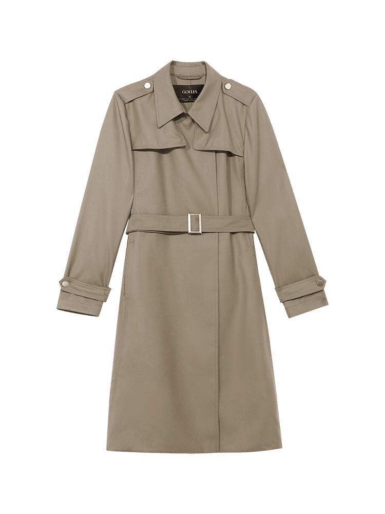 Worsted Woolen Trench Coat With Belt GOELIA