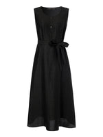 18MM Gambiered Canton Gauze Women Sleeveless Belted Maxi Dress GOELIA