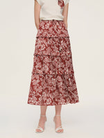Cap Sleeve Knit Top And Marigold Floral Print Tiered Skirt Two-Piece Set With Silky Scarf GOELIA