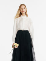 Diacetate Ruffle Collar Women Shirt GOELIA