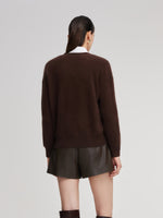 100% Brushed Wool V-Neck Women Cardigan GOELIA