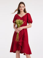 V-Neck Ruffle Cotton Midi Dress GOELIA