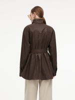 100% Cotton Stand Collar Women Mid Length Trench Coat With Belt GOELIA