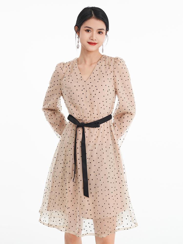 V-neck Mesh Patchwork Dress GOELIA