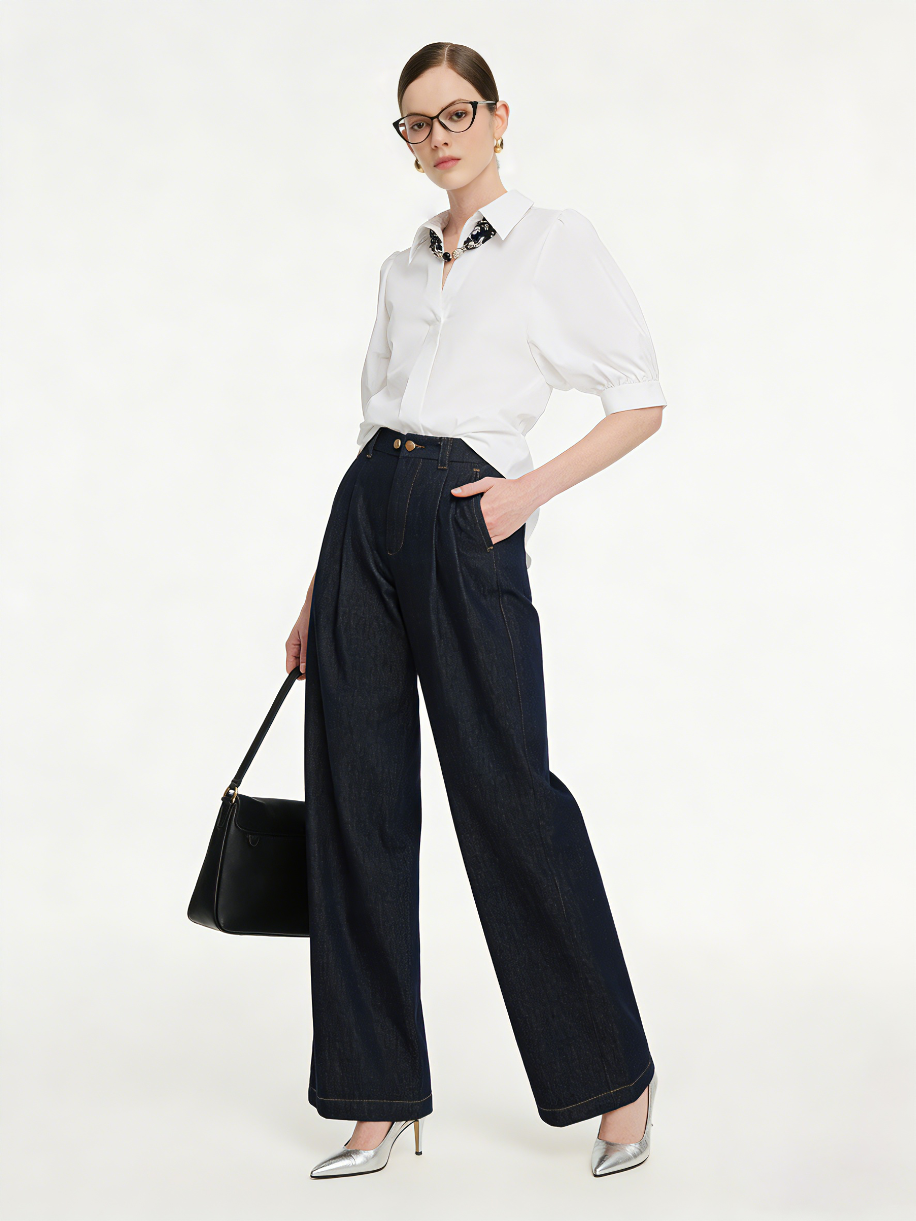 Denim Adjustable Waist Women Wide Leg Jeans GOELIA
